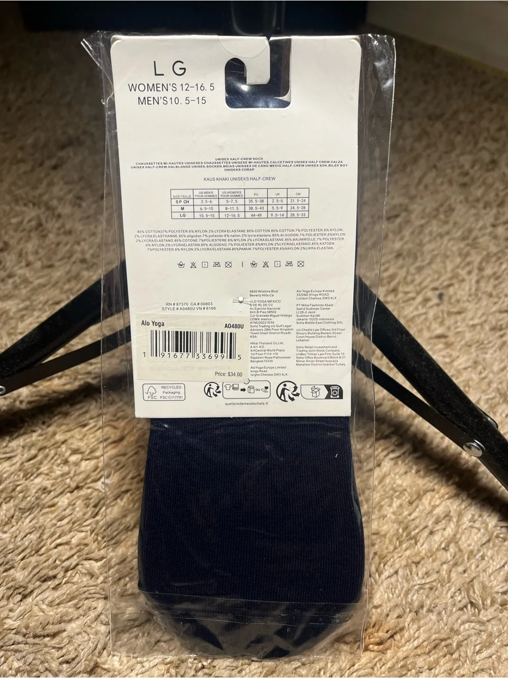 ALO Yoga Navy Half-Crew Athletic Sock with White Logo